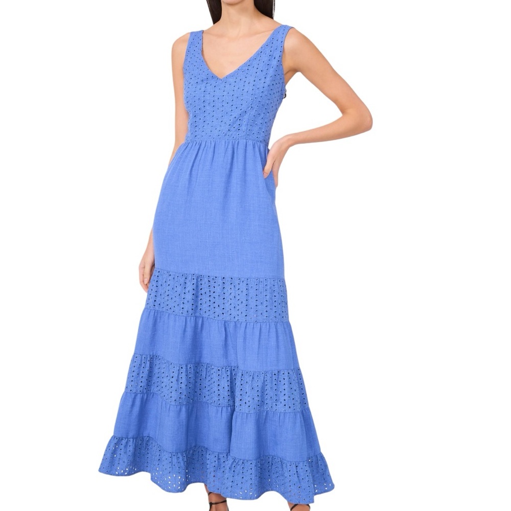 Vince Camuto Periwinkle Eyelet Tiered Maxi Dress